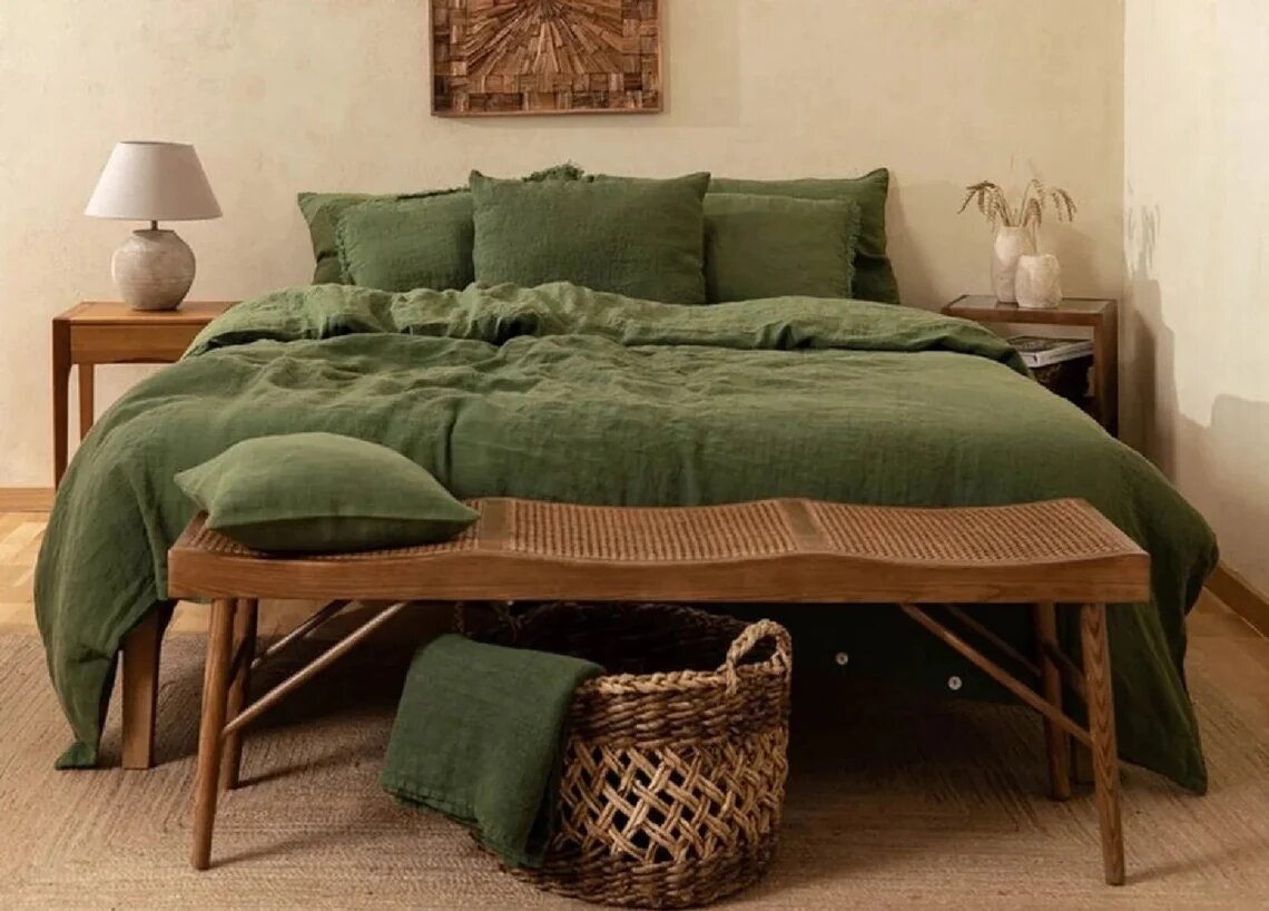 3 Piece Linen Duvet Cover King Size Linen Duvet Cover in Moss Etsy