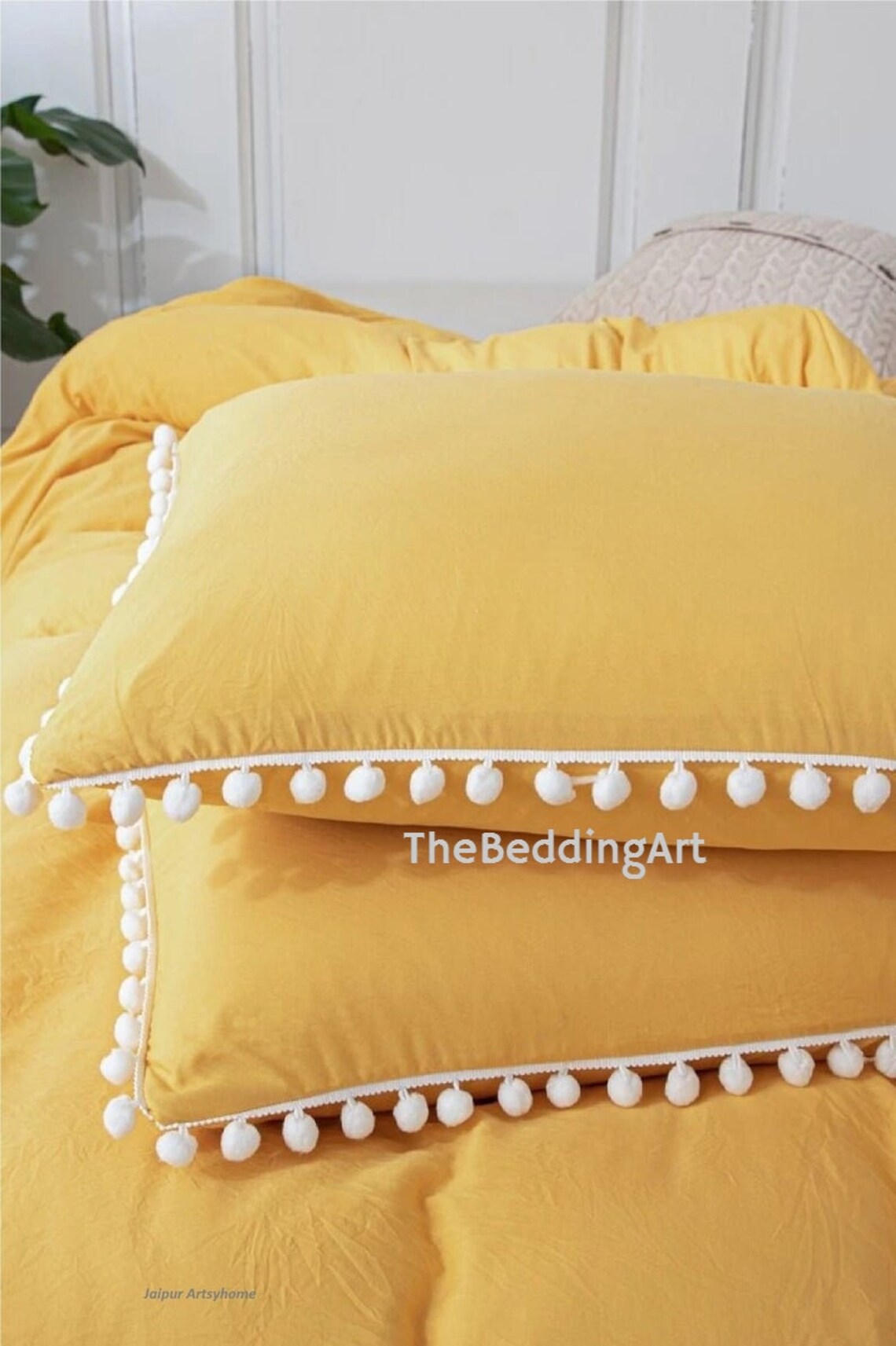 PomPom Duvet Cover Yellow Boho Bedding 100 Cotton Exclusive Etsy