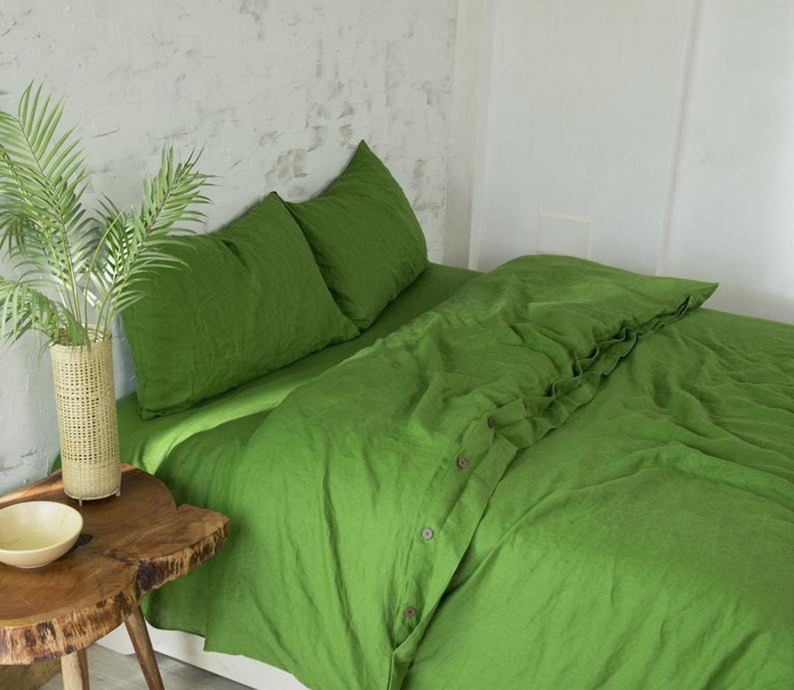 Fern Green Washed Softened Cotton Duvet Cover Boho Duvet Etsy