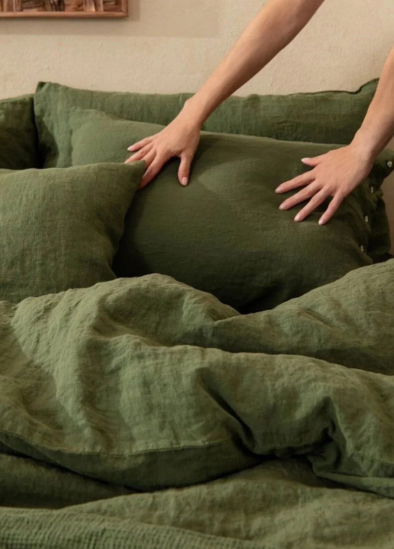 3 Piece Linen Duvet Cover King Size Linen Duvet Cover in Moss Etsy