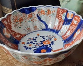 Antique - Japanese Imari, Famille Verte - Fluted Bowl - Hand painted underglaze Blue, overglaze Red - cLate 1800 39 s