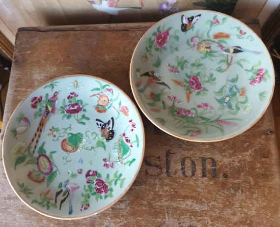 Two 19th Century Chinese Green Celadon Plates Two 19th Century Chinese Green Celadon Plates