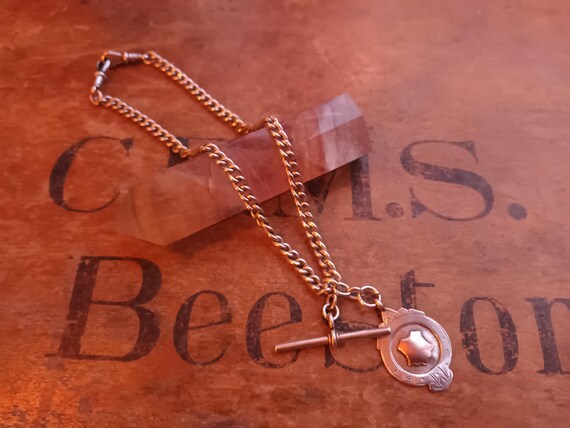 Antique Albert Watch Chain - Solid Silver Curb Li… - image 5