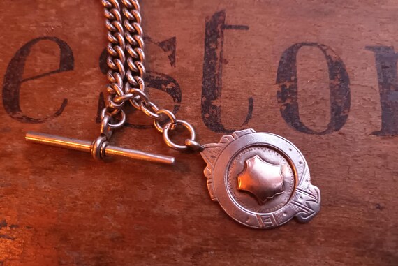 Antique Albert Watch Chain - Solid Silver Curb Li… - image 2