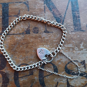 Vintage Silber Herz Armband - Panzer Link mit Sicherheitskette - Birmingham 1977, Makers Mark - S.D.
