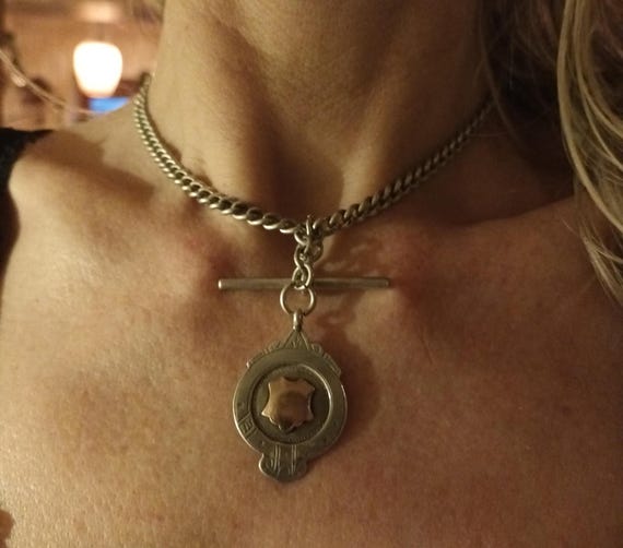 Antique Albert Watch Chain - Solid Silver Curb Li… - image 7