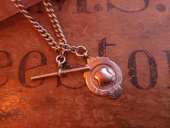 Antique Albert Watch Chain - Solid Silver Curb Li… - image 6