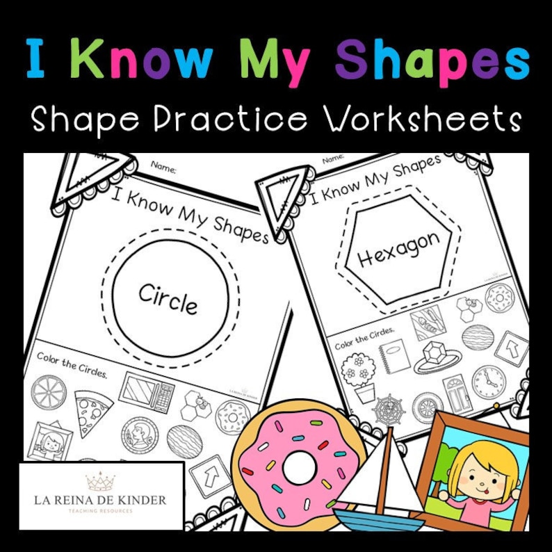 May include: Black and white printable worksheet for kids to learn about shapes. The worksheet features a circle and a hexagon. The text "I Know My Shapes" is at the top of the page. The worksheet includes a section for the child to color in circles.