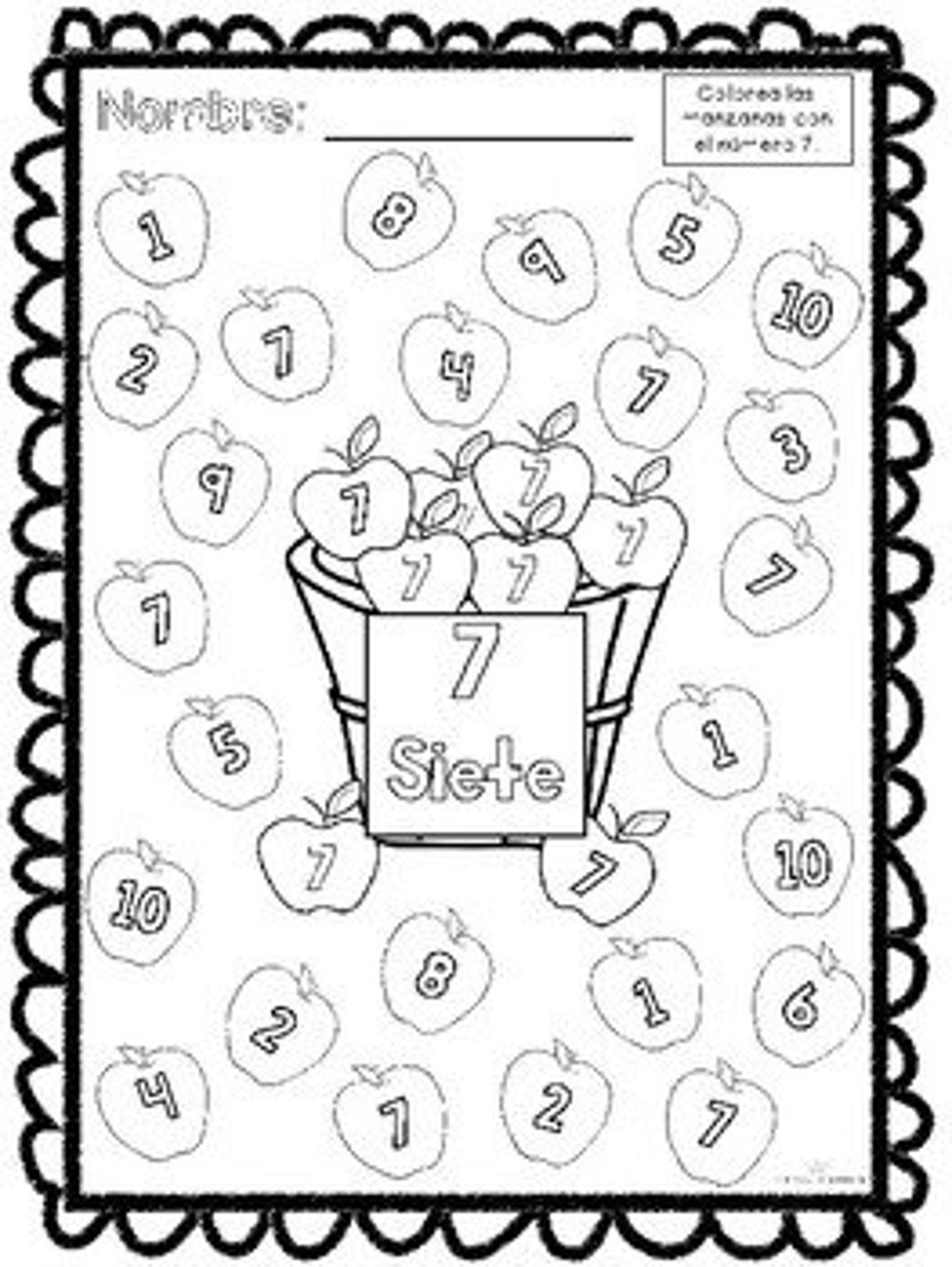 Spanish Apple Number Identification Worksheet (PDF) - Etsy