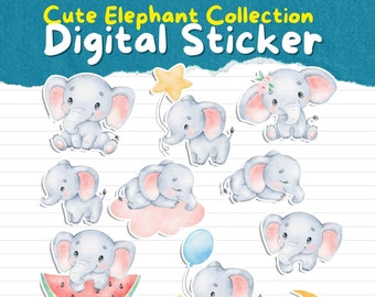 Digital cute Elephant Clip Art Set, cute Elephant Sticker, cute Elephant colorful PNG, sublimation design, sublimate Elephant