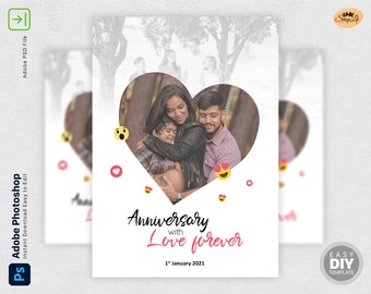 Happy Lovely Anniversary card, Photo Card Template, Family Card, Anniversary Photo Cards, Instant Download Photoshop