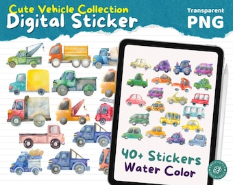 Digital sticker set with 40+ cute vehicle Clip Art Stickers Collection