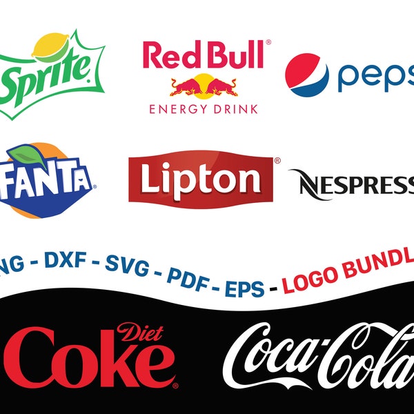 Coca Cola logo, Diet Coke logo, Fanta logo, Lipton logo, Nespresso, Pepsi, RedBull, Sprite, png, dxf, svg, pdf, eps file Digital Download