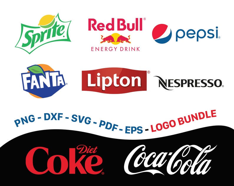 Coca Cola logo, Diet Coke logo, Fanta logo, Lipton logo, Nespresso, Pepsi, RedBull, Sprite, png, dxf, svg, pdf, eps file Digital Download image 1