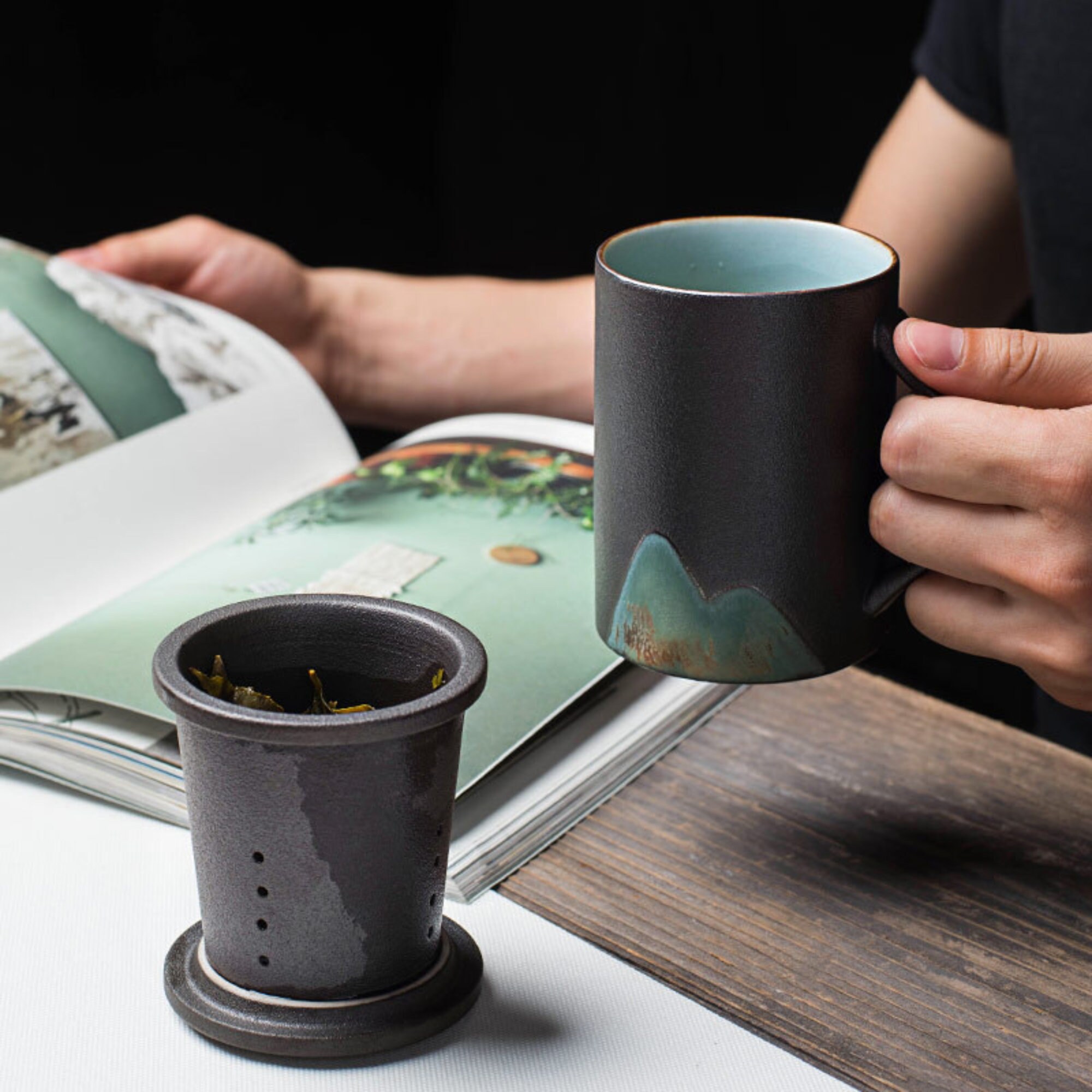 Japanese Style Mug 10.14oz with Infuser and Lid Ceramic Etsy