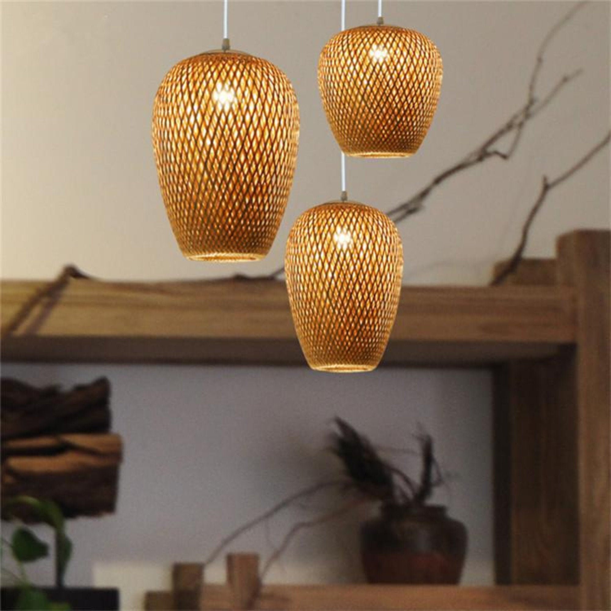 Small Rattan Pendant Light Pendant Lighting Boho Decor Mid Etsy
