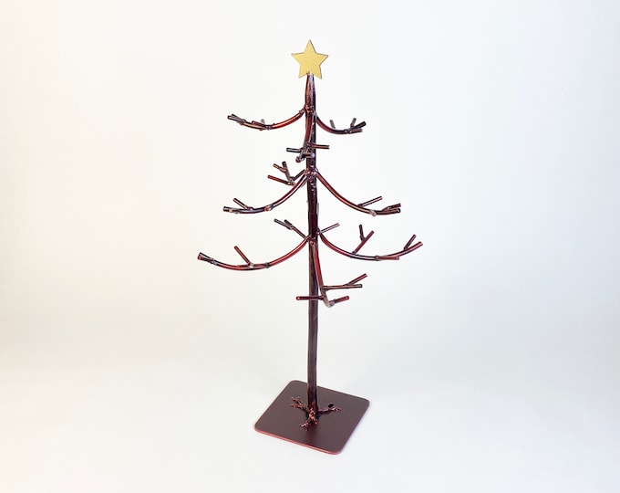 Forged Steel Christmas Tree Ornament Display Red