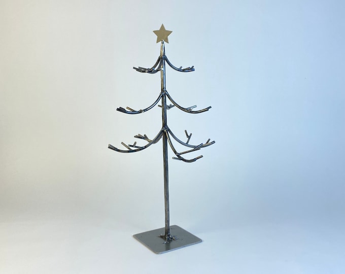 Forged Steel Christmas Tree Ornament Display Silver