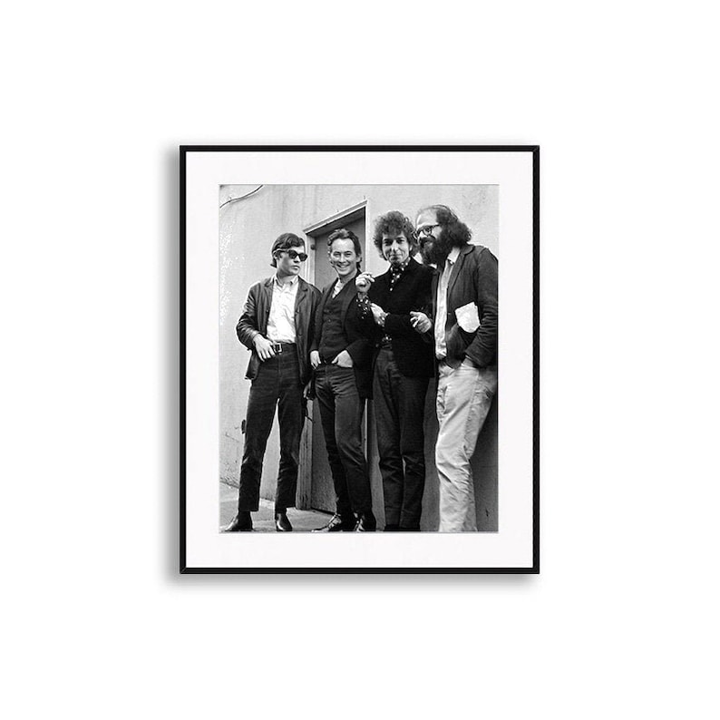 Bad Company - Bob Dylan, Michael McClure, Allen Ginsberg, Robbie Robertson / Photo by Larry Keenan, Black and White Print, Bob Dylan Print image 1