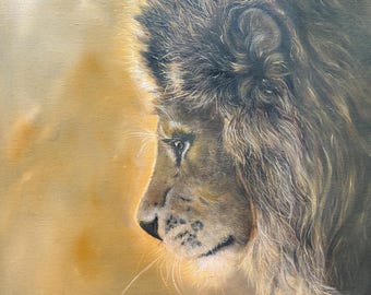 Lion Oil Painting Original African Wildlife Art Big Cat Canvas 16x20