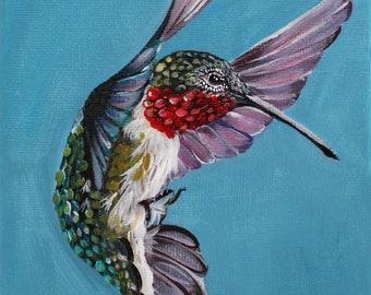 Hummingbird Art Print A5 Signed Wildlife Bird Illustration