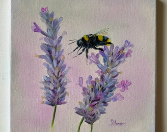 Bumblebee Painting, Original Oil Painting, Nature Artwork, Wildlife Wall Art, Handmade Insect Painting, Bee Lover Gift, Floral Art Print