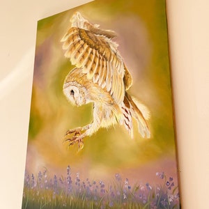 Barn Owl Painting, Original Oil Painting, British Wildlife Artwork, Handmade Bird Wall Art, Woodland Nature Decor, Rustic Home Artwork