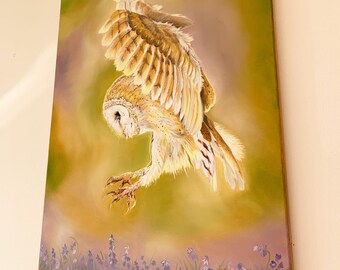 Barn Owl Painting, Original Oil Painting, British Wildlife Artwork, Handmade Bird Wall Art, Woodland Nature Decor, Rustic Home Artwork