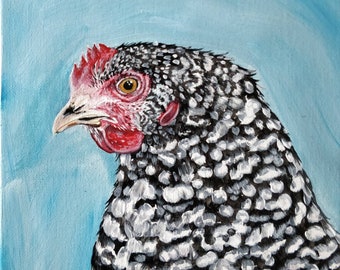 Hen Painting, Original Farmhouse Art, Hand-Painted Chicken Wall Decor, Rustic Country Home Artwork, Farm Animal Gift