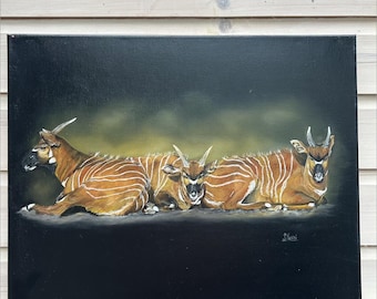 Pintura de bongo, pintura original, antílope, obra de arte al óleo de animales de safari, pintura de animales africanos