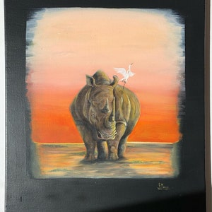 Original Rhino Painting, Rhino Painting, African Wildlife Artwork, Handmade Safari Animal Wall Art, Nature-Inspired Decor