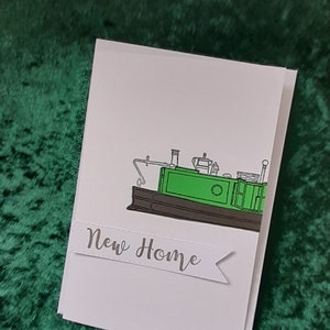 Nouvelle carte de vœux, faite main, pour elle, pour lui, mignonne, bateau, grand classique, canal, rivière, Nouvelle maison, bateau neuf, unique, fabriquée à la main,