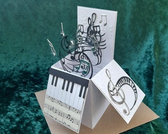 Birthday card, 3D box card, for him, for her,  Pop Up, Box card, music theme, any instrument, greetings card, personalised, made to order