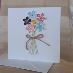 Blanko Karte, Geburtstagskarte, Dankes-Karte, für Ihn, für Sie, Regenbogen Blumenstrauß mit Jute Schleife, handgefertigt, Grußkarte, personalisiert