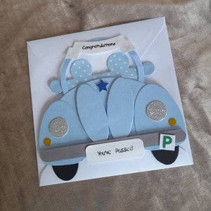Carte de test de conduite réussie, pour lui, pour elle, en forme de voiture 3D, voiture de mariage, félicitations, fabrication à la main, carte de vœux, personnalisée