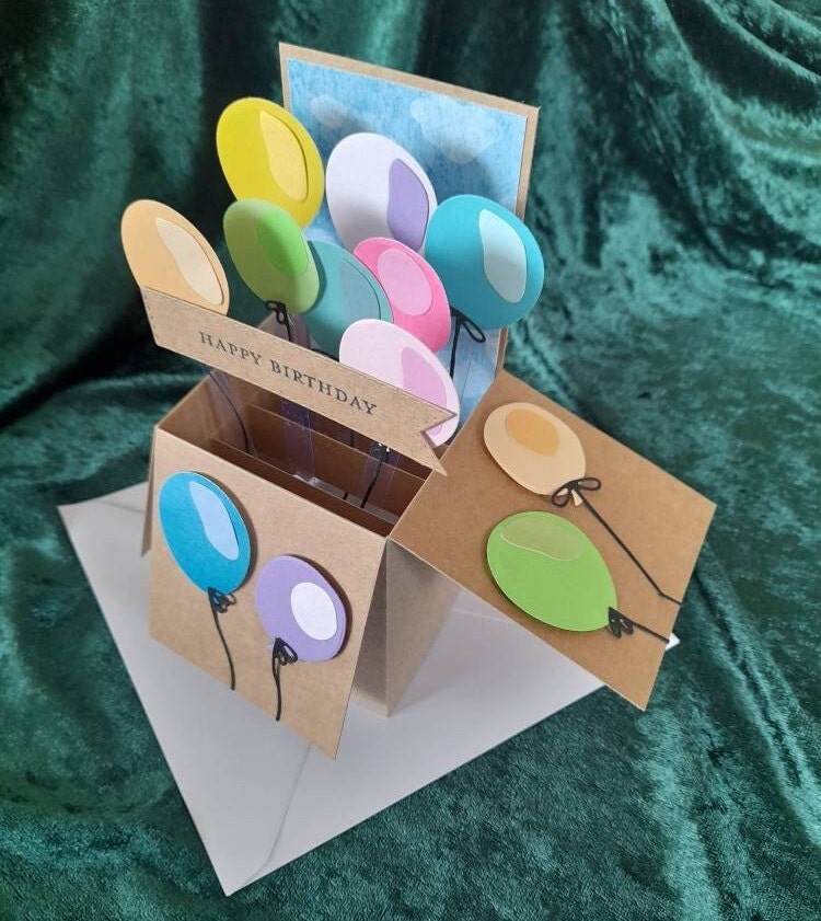 Happy Birthday 3d Pop up Box Card With Balloons in Rainbow of Colours ...