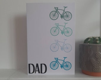 Tarjeta de cumpleaños, para él, Bicicleta Road Racing, Ciclista, tonos azules, hecho a mano, tarjeta de felicitación, personalizado con cualquier nombre, día del padre