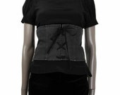 56253 auth PRADA grey distressed Denim Corset Waist Belt 44 L