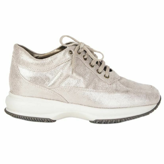 56902 auth HOGAN metallic beige & silver leather P