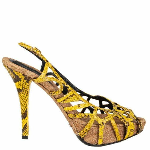 57329 auth DOLCE & GABBANA yellow snakeskin Platfo