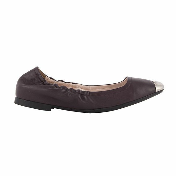 52676 auth BALLY eggplant leather & silver Ballet