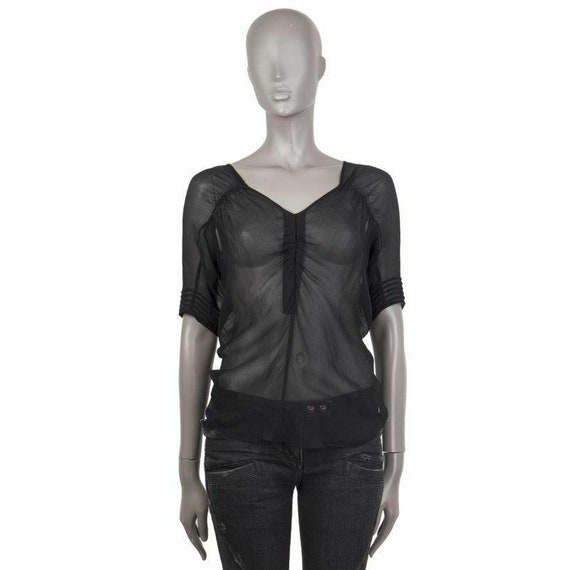 56263 auth BALENCIAGA black silk SHEER Short Sleev