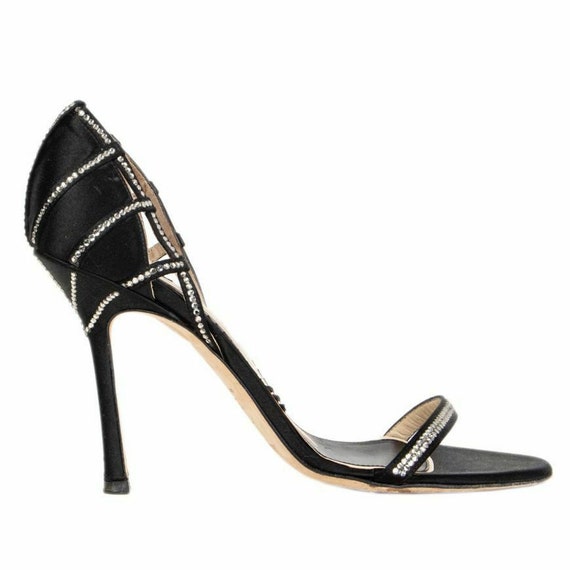 56156 auth JIMMY CHOO black satin RHINESTONE embel
