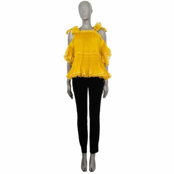 58836 auth CHLOE mustard yellow silk COLD SHOULDER