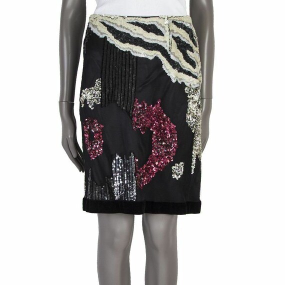 53315 auth ETRO black red beige SEQUIN Straight Kn