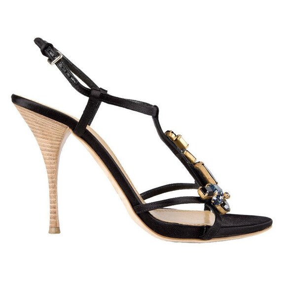 41849 auth MIU MIU black satin & RHINESTONE T-Stra