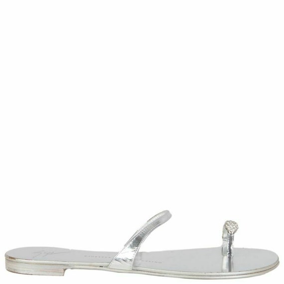 56784 auth GIUSEPPE ZANOTTI silver leather RHINEST