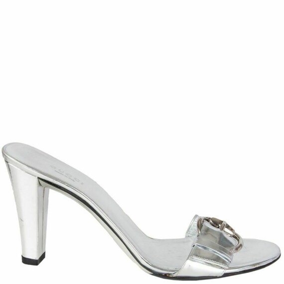 58481 auth GUCCI metallic silver leather BUCKLE Mu