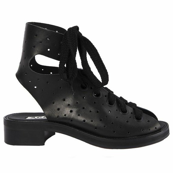 54075 auth ACNE STUDIO black leather SWANN foro Sa