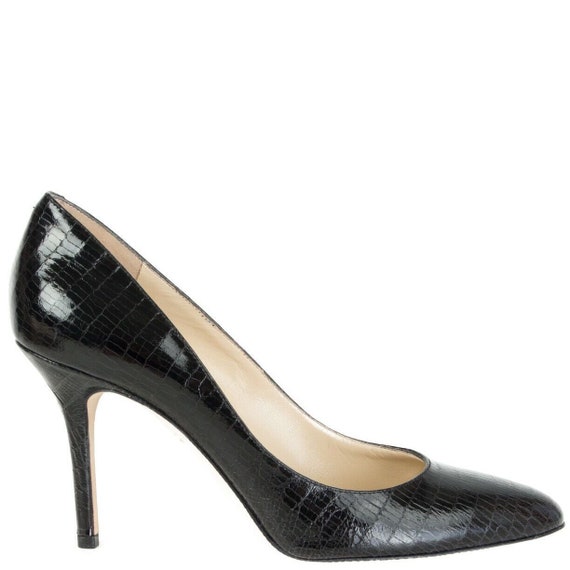 60020 auth JIMMY CHOO black leather LIZARD embosse